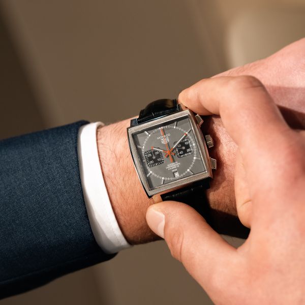 Tag Heuer Monaco Calibre 12 Final Edition Chronograph Grey Dial Black Leather Strap Watch for Men - CAW211J.FC6476