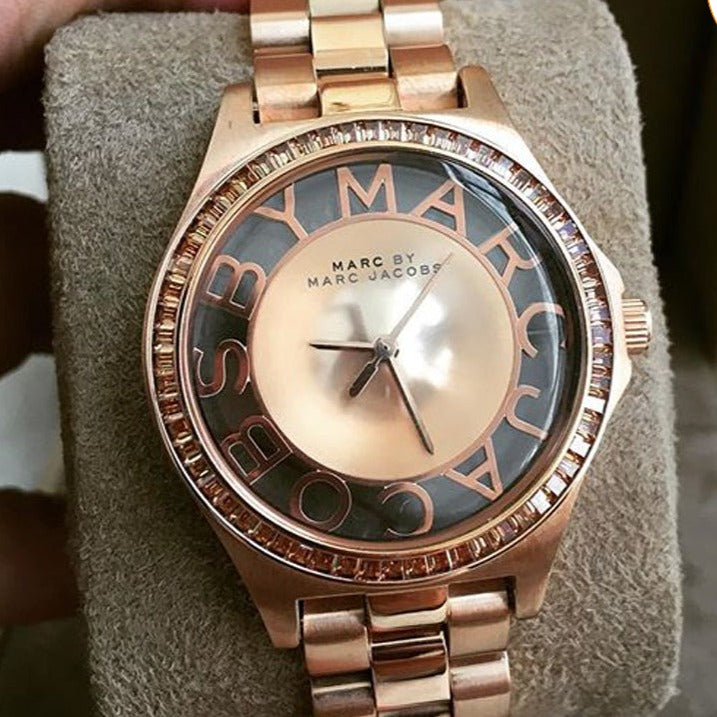 Marc Jacobs Henry Transparent Rose Gold Dial Rose Gold Steel Strap Watch for Women - MBM3339