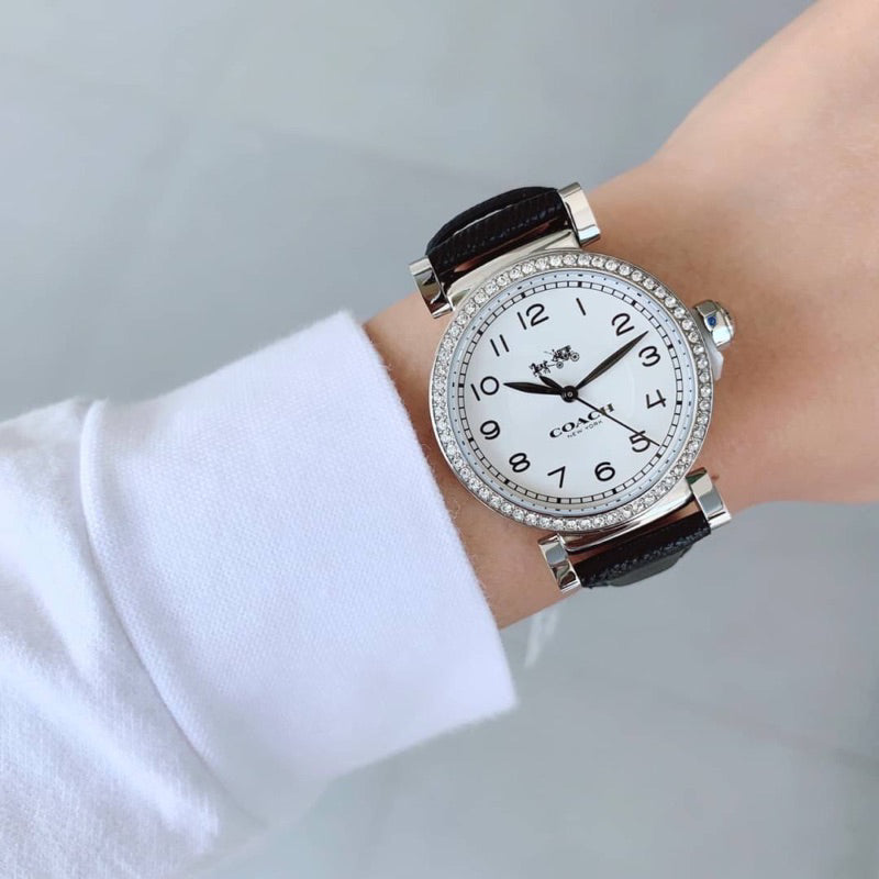 Coach Madison White Dial Black Leather Strap Watch for Women - 14502399