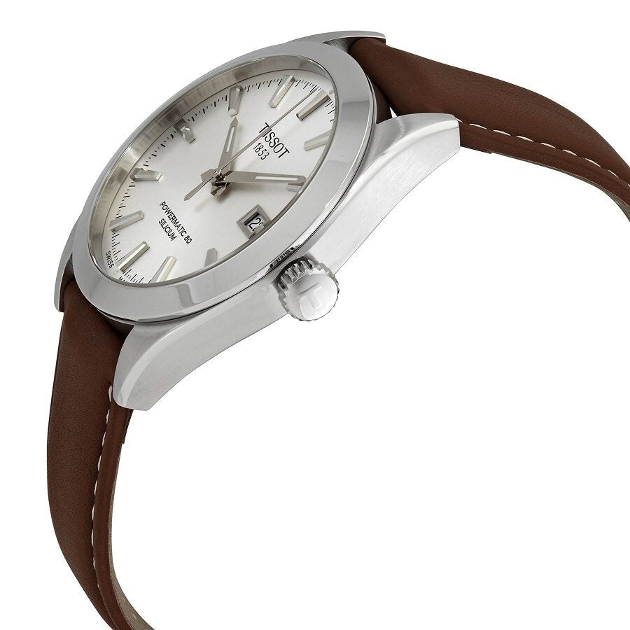 Tissot Gentleman Powermatic 80 Silicium Silver Dial Brown Leather Strap Watch For Men - T127.407.16.031.00