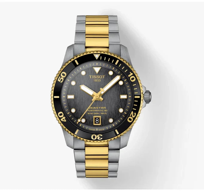 Tissot Seastar 1000 Black Dial Two Tone Steel Strap Watch for Women - T120.210.22.051.00