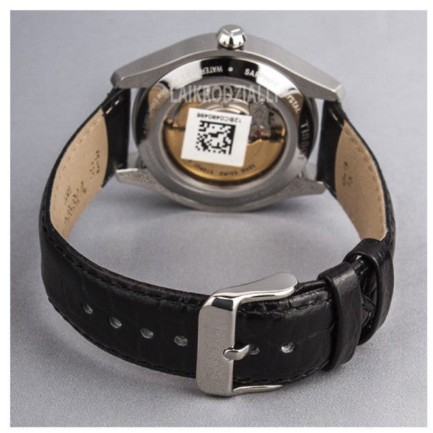 Tissot T One Automatic Black Dial Black Leather Strap Watch For Men - T038.430.16.057.00