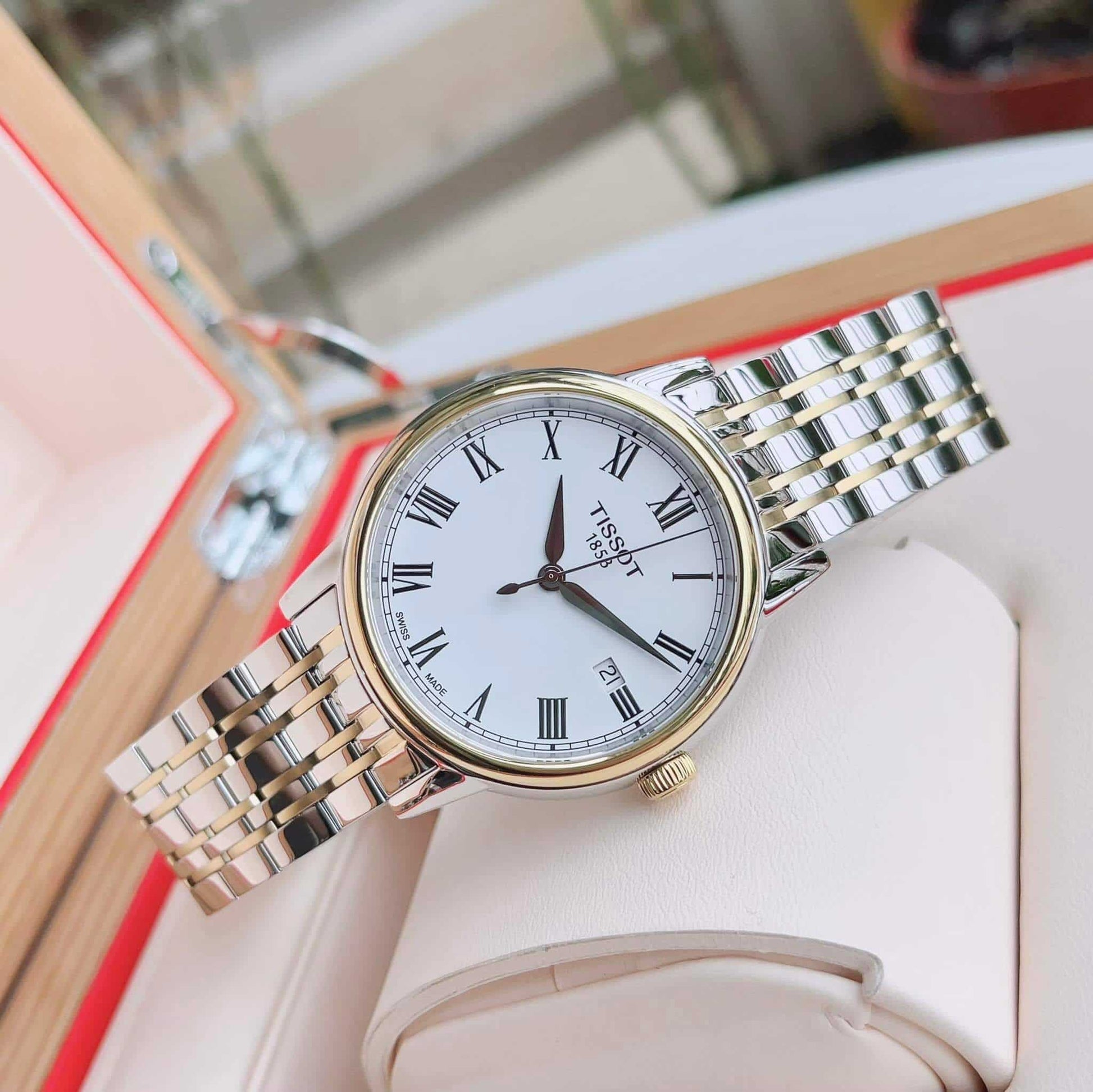 Tissot T Classic Carson Quartz White Dial Two Tone Steel Strap Watch for Men - T085.410.22.013.00