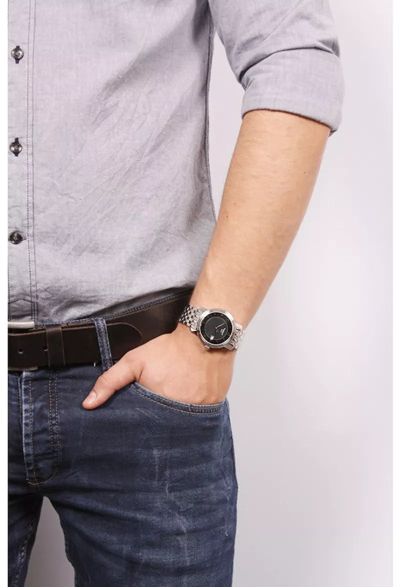Tissot T Classic Bridgeport Black Dial Silver Steel Strap Watch For Men - T097.410.11.058.00
