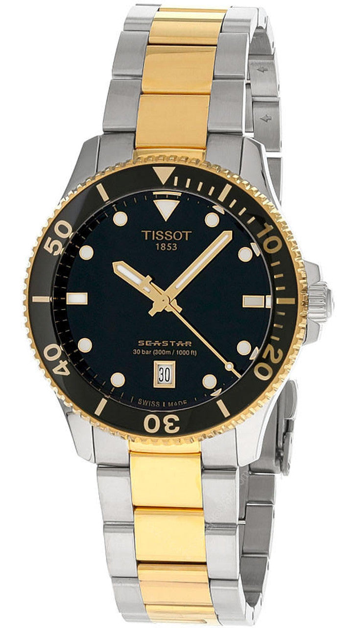 Tissot Seastar 1000 Black Dial Two Tone Steel Strap Watch for Women - T120.210.22.051.00