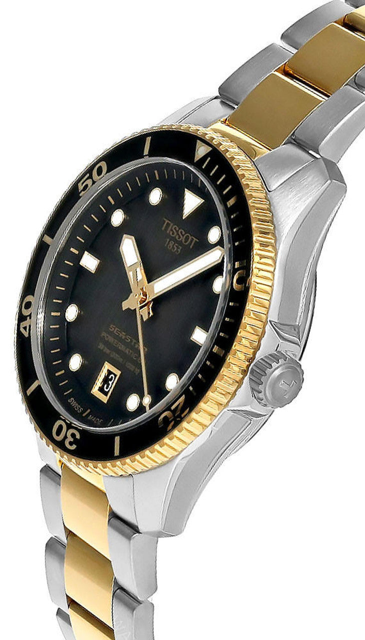 Tissot Seastar 1000 Black Dial Two Tone Steel Strap Watch for Women - T120.210.22.051.00