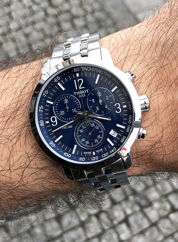 Tissot PRC 200 Chronograph Quartz Blue Dial Silver Steel Strap Watch For Men - T114.417.11.047.00