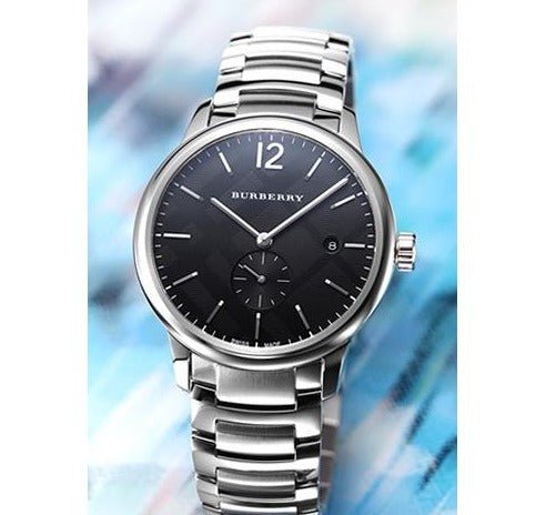 Burberry The Classic Round Black Dial Silver Steel Strap Watch for Men - BU10005