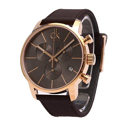 Calvin Klein City Chronograph Grey Dial Brown Leather Strap Watch for Men - K2G276G3