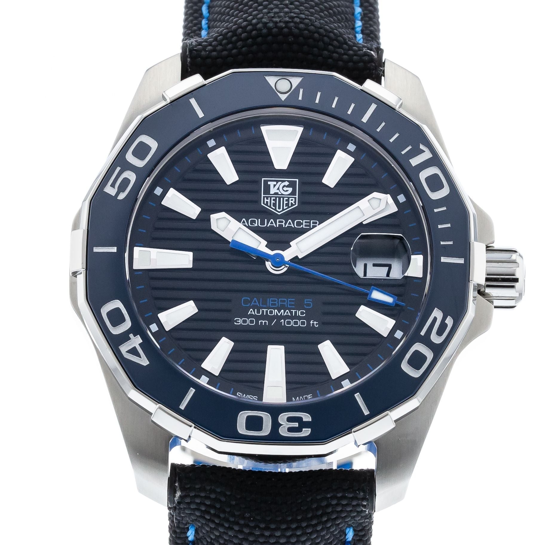 Tag Heuer Aquaracer Calibre 5 Automatic Black Dial Black Nylon Strap Watch for Men - WAY211B.FC6363