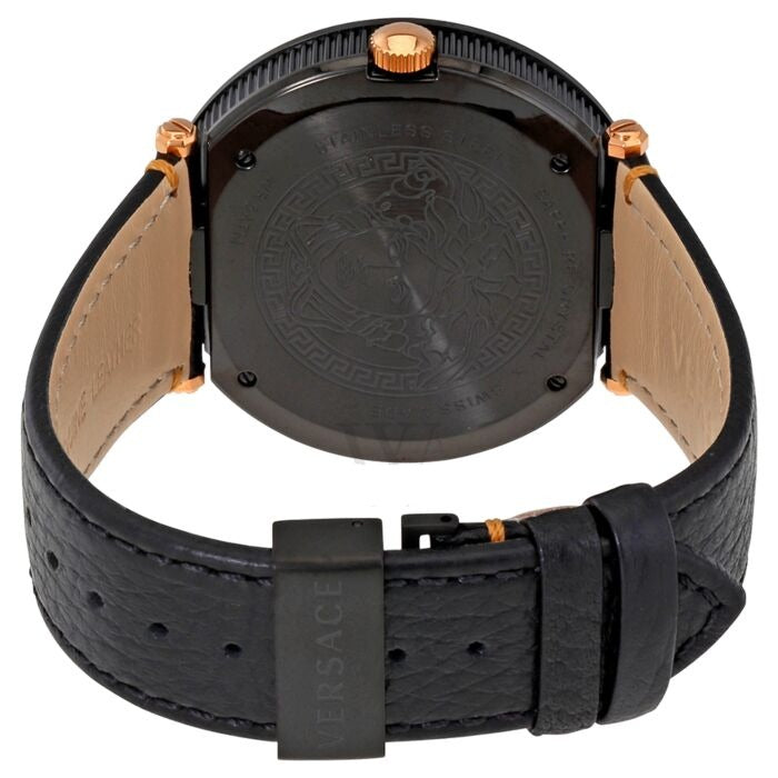 Versace V Metal Icon Black Dial Black Leather Strap Watch For Men - VQL020015