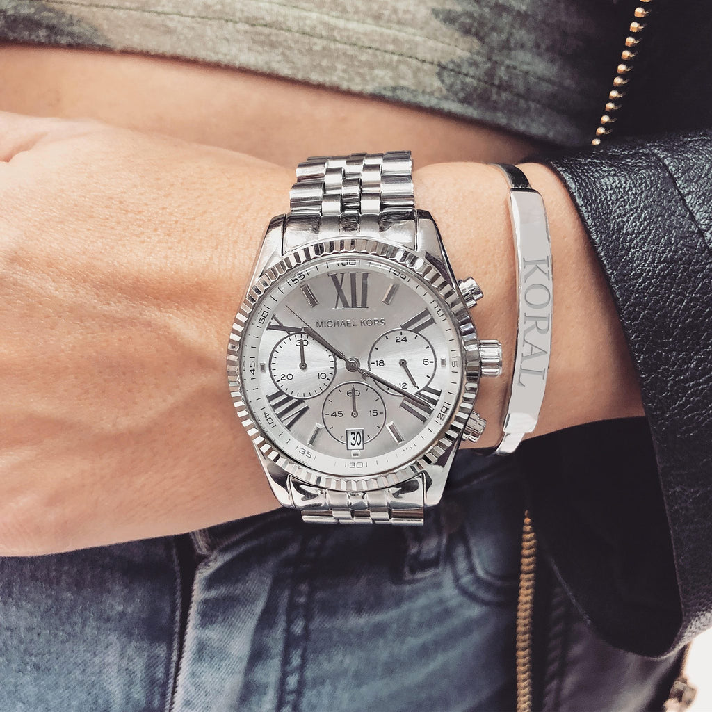 Michael Kors Lexington Silver Dial Silver Steel Strap Watch for Women - MK5555