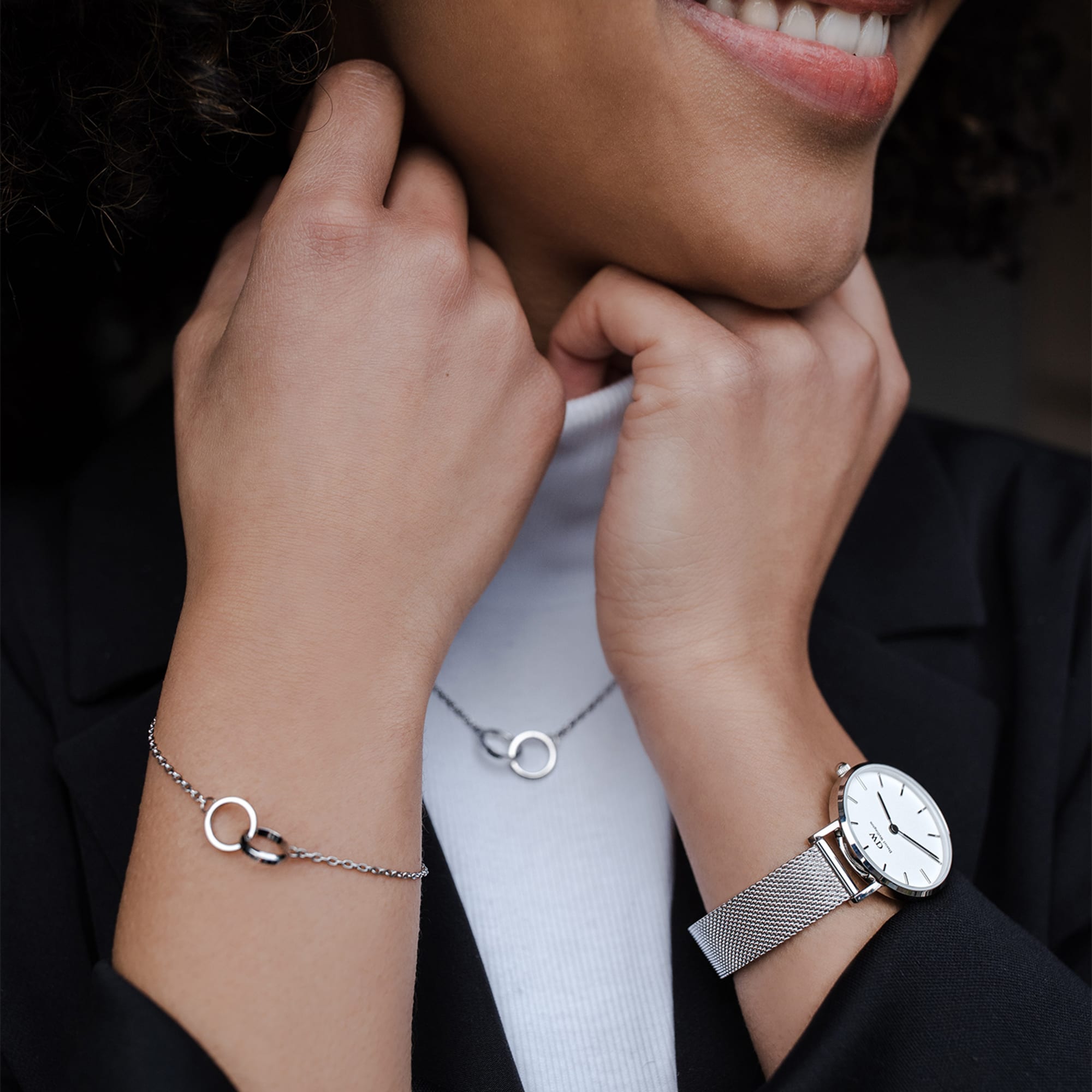 Daniel Wellington Petite Sterling White Dial Silver Mesh Bracelet Watch For Women - DW00100220
