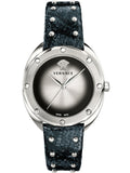 Versace Shadov Quartz Silver Dial Black Snake Leather Strap Watch for Women - VEBM00118