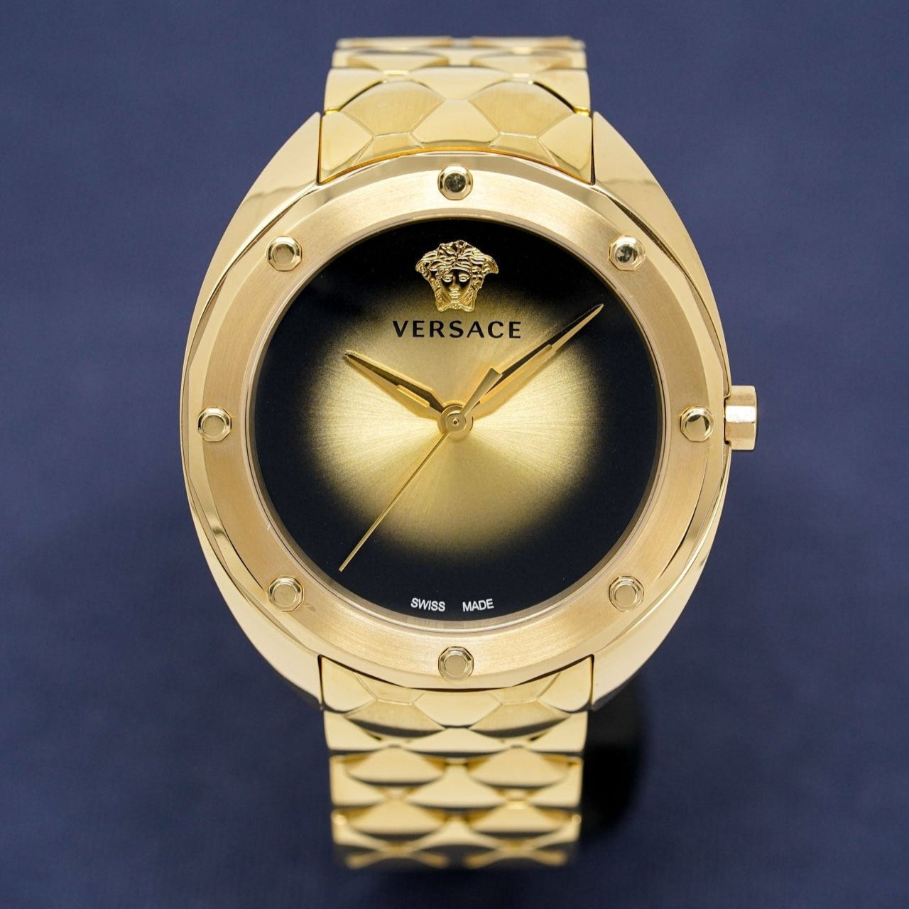 Versace Shadov Quartz Gold Dial Gold Steel Strap Watch for Women - VEBM00618