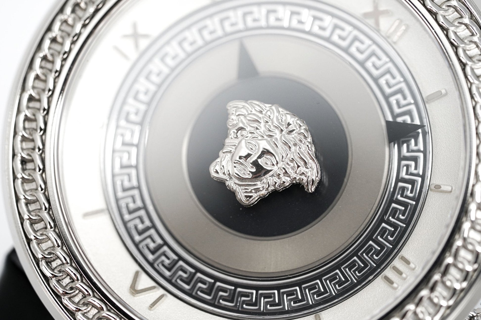 Versace V Metal Icon Silver Dial Black & Silver Strap Watch for Women - VLC010014