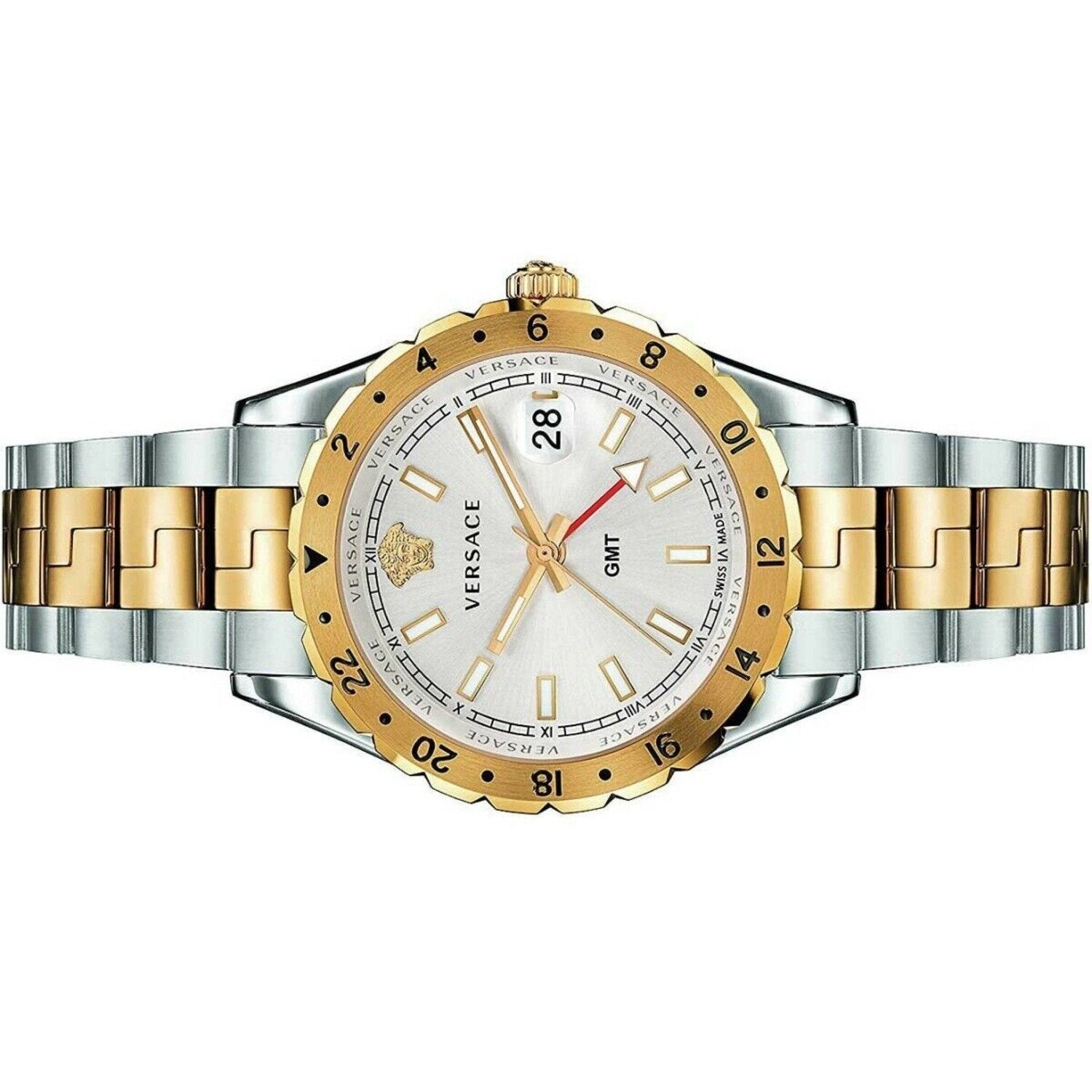 Versace Hellenyium GMT Silver Dial Two Tone Steel Strap Watch for Men - V11030015