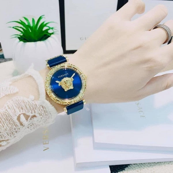 Versace Palazzo Empire Greca Quartz Blue Dial Blue Leather Strap Watch for Women - VEDV00219