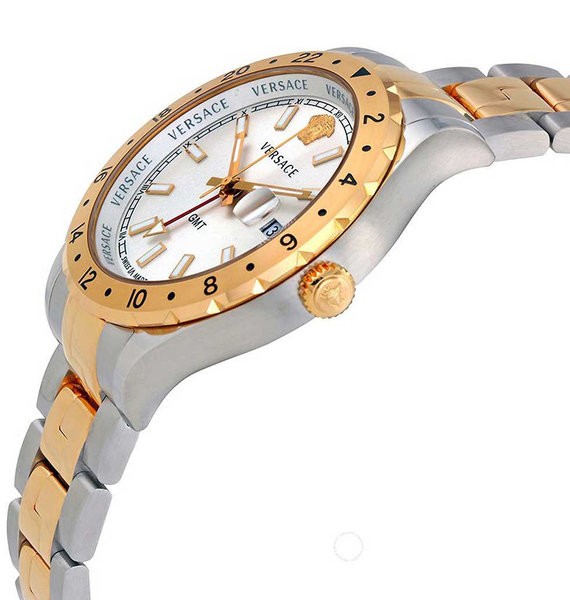 Versace Hellenyium GMT Silver Dial Two Tone Steel Strap Watch for Men - V11030015