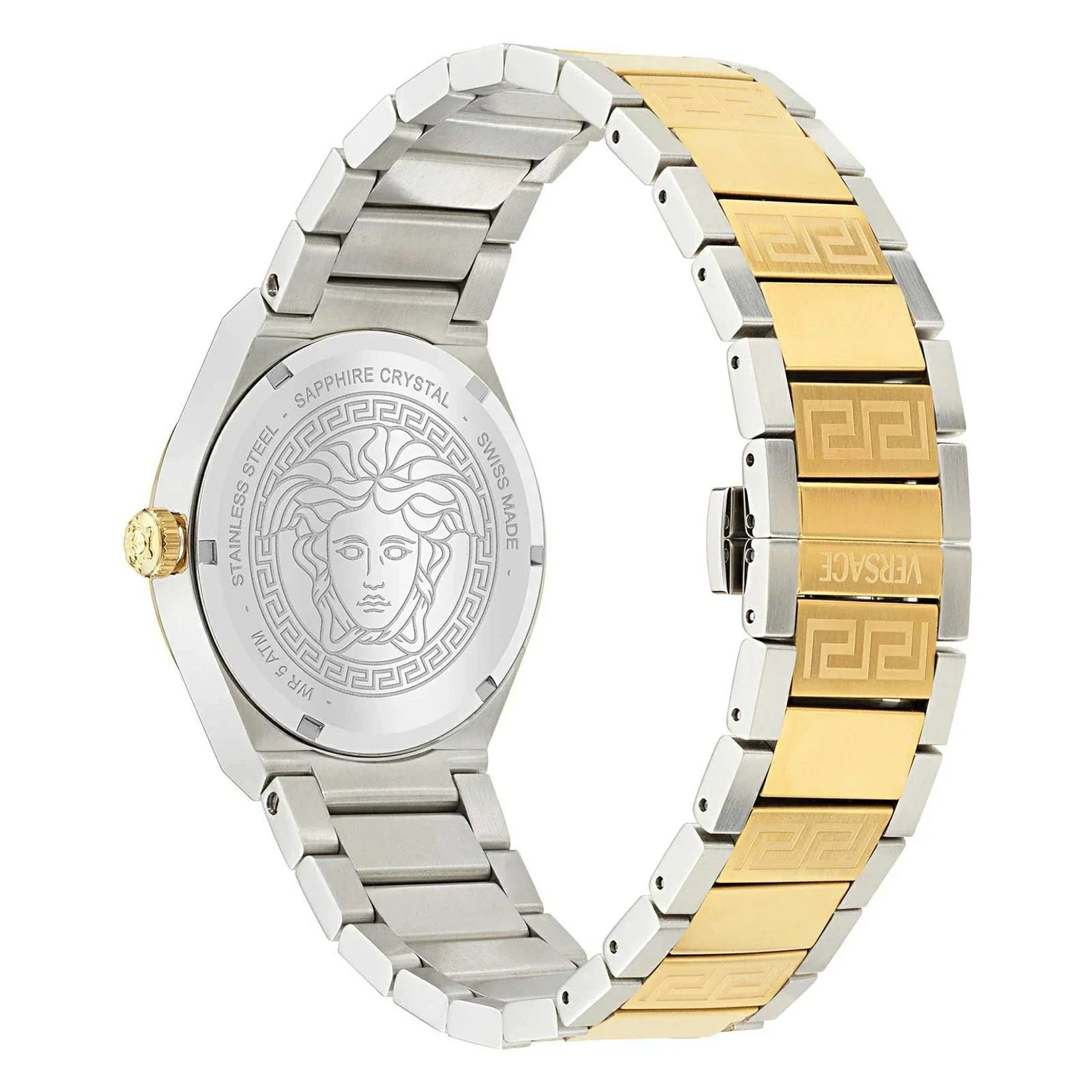 Versace V-Auria Quartz Green Dial Two Tone Steel Strap Watch for Men - VE0F00425