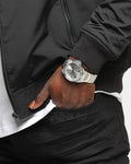 Guess Zeus Multifunction Diamonds Silver Dial Silver Steel Strap Watch for Men - GW0209G1