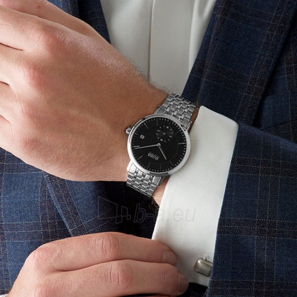 Hugo Boss Officer Black Dial Silver Steel Strap Watch for Men - 1513614