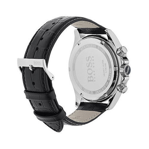 Hugo Boss Ikon Black Dial Black Leather Strap Watch for Men - 1513178