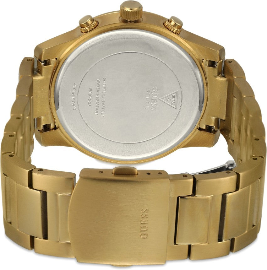 Guess Analog Chronograph Gold Dial Gold Steel Strap Watch for Men - W0075G5