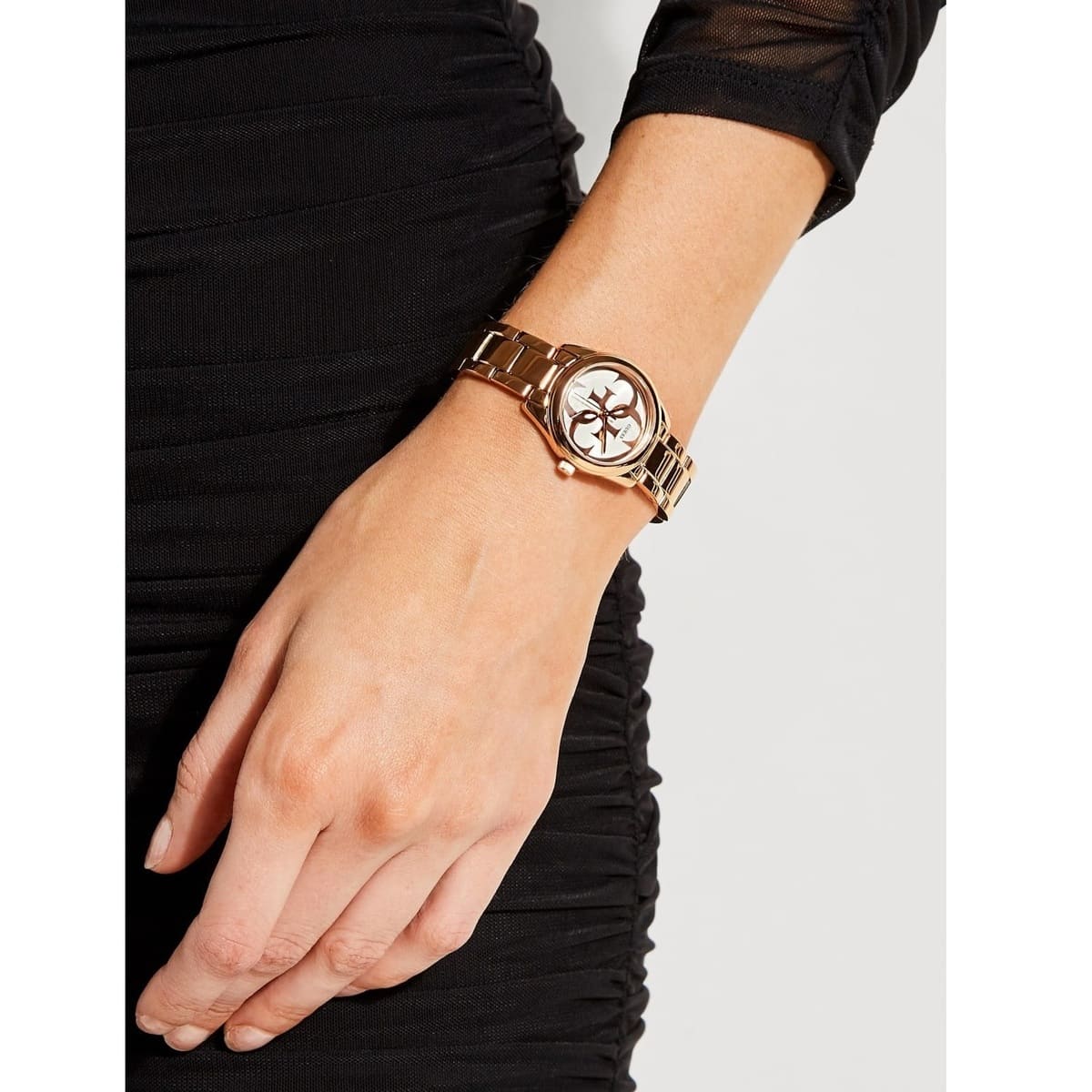 Guess G-Twist Rose Gold Dial Rose Gold Steel Strap Watch for Women - W1082L3