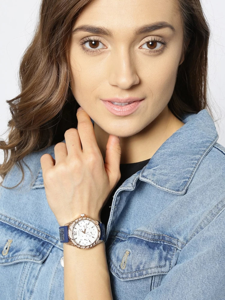 Guess Swirl Analog Quartz White Dial Blue Rubber Strap Watch for Women - W1096L4