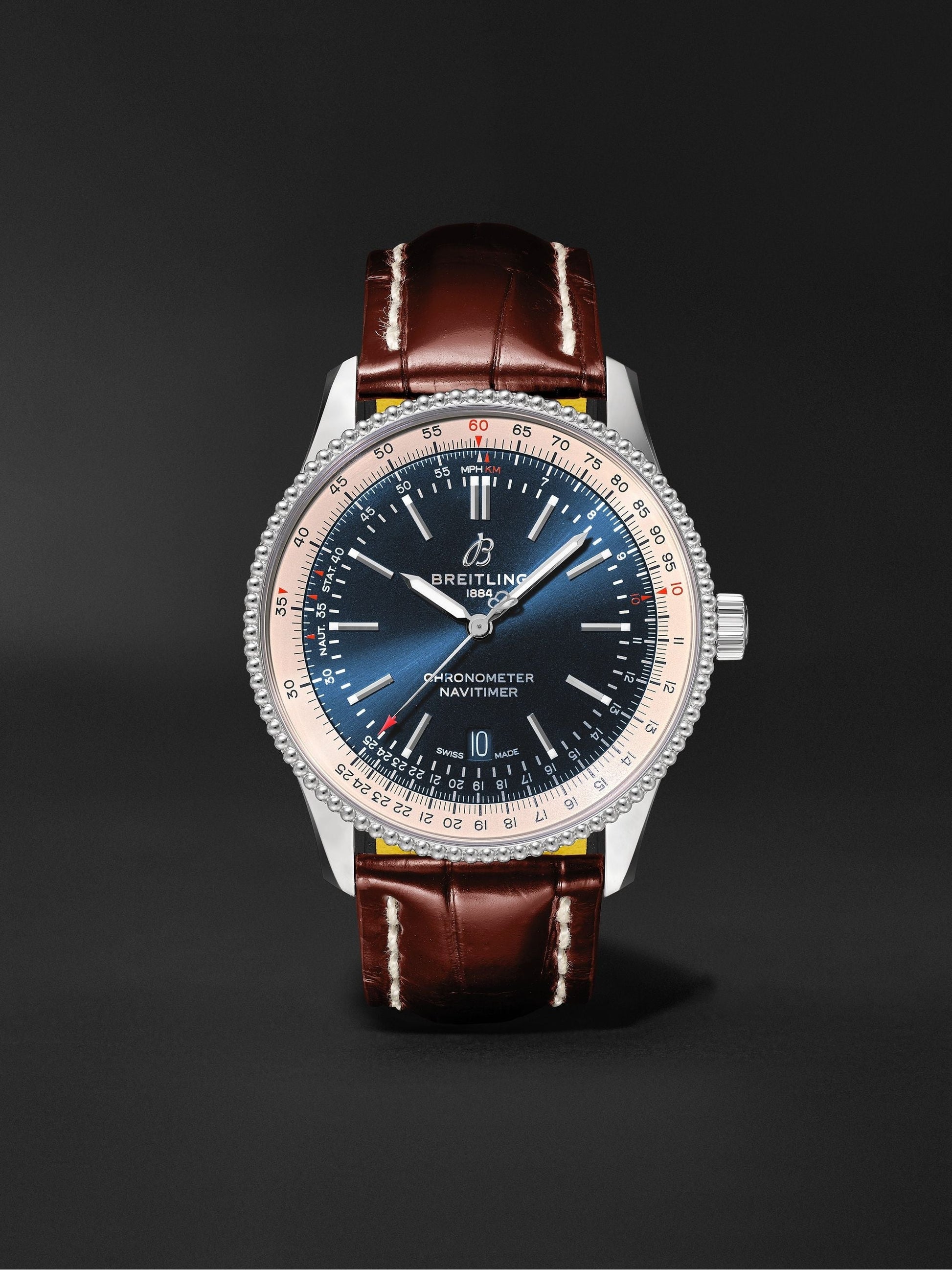 Breitling Navitimer Automatic 38mm Blue Dial Brown Leather Strap Mens Watch - A17325211C1P2