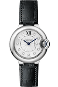 Cartier Ballon Bleu de Cartier Diamonds Silver Dial Black Leather Strap Watch for Women - W4BB0008