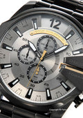 Diesel Mega Chief Chronograph Grey Dial Black Steel Strap Watch For Men - DZ4479