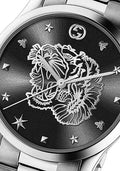 Gucci G Timeless Diamonds Black Dial Silver Steel Strap Watch For Women - YA1264125