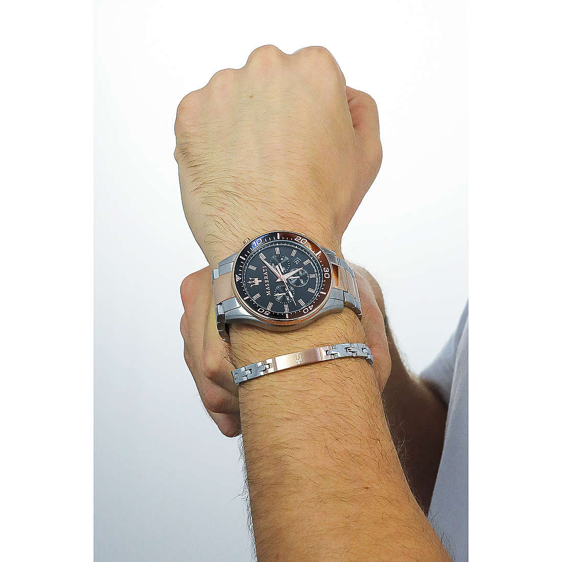 Maserati SFIDA Chronograph Black Dial Two Tone Steel Strap Watch For Men - R8873640009
