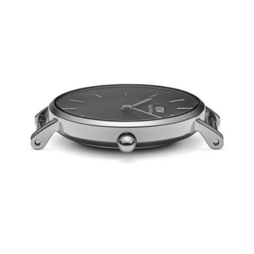 Daniel Wellington Petite Sterling Black Dial Silver Mesh Bracelet Watch For Women - DW00100218