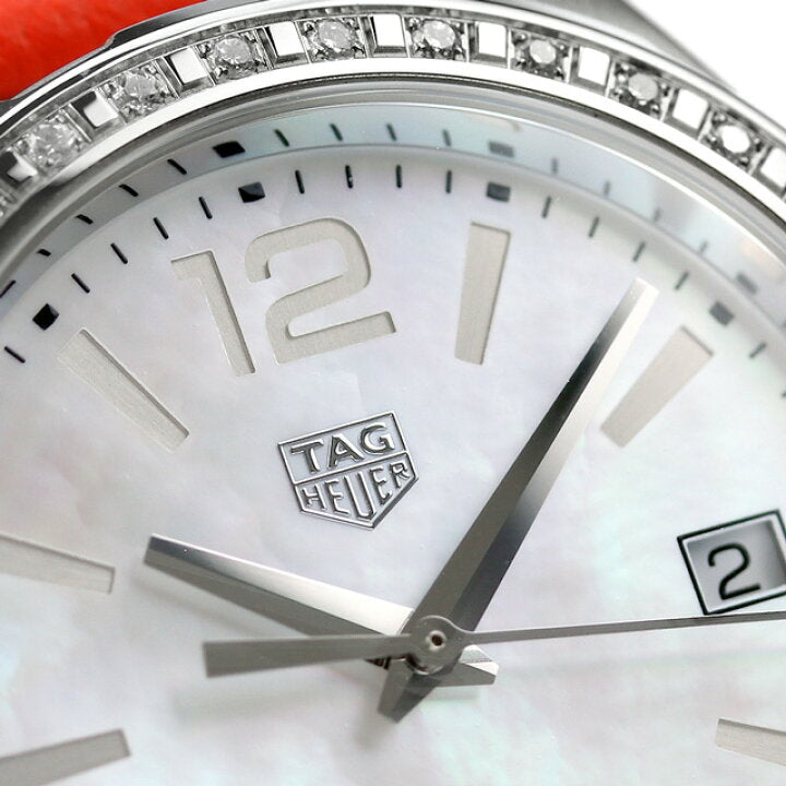Tag Heuer Formula 1 Quartz Diamonds Mother of Pearl Dial Orange Leather Strap Watch for Women - WBJ131A.FC8250