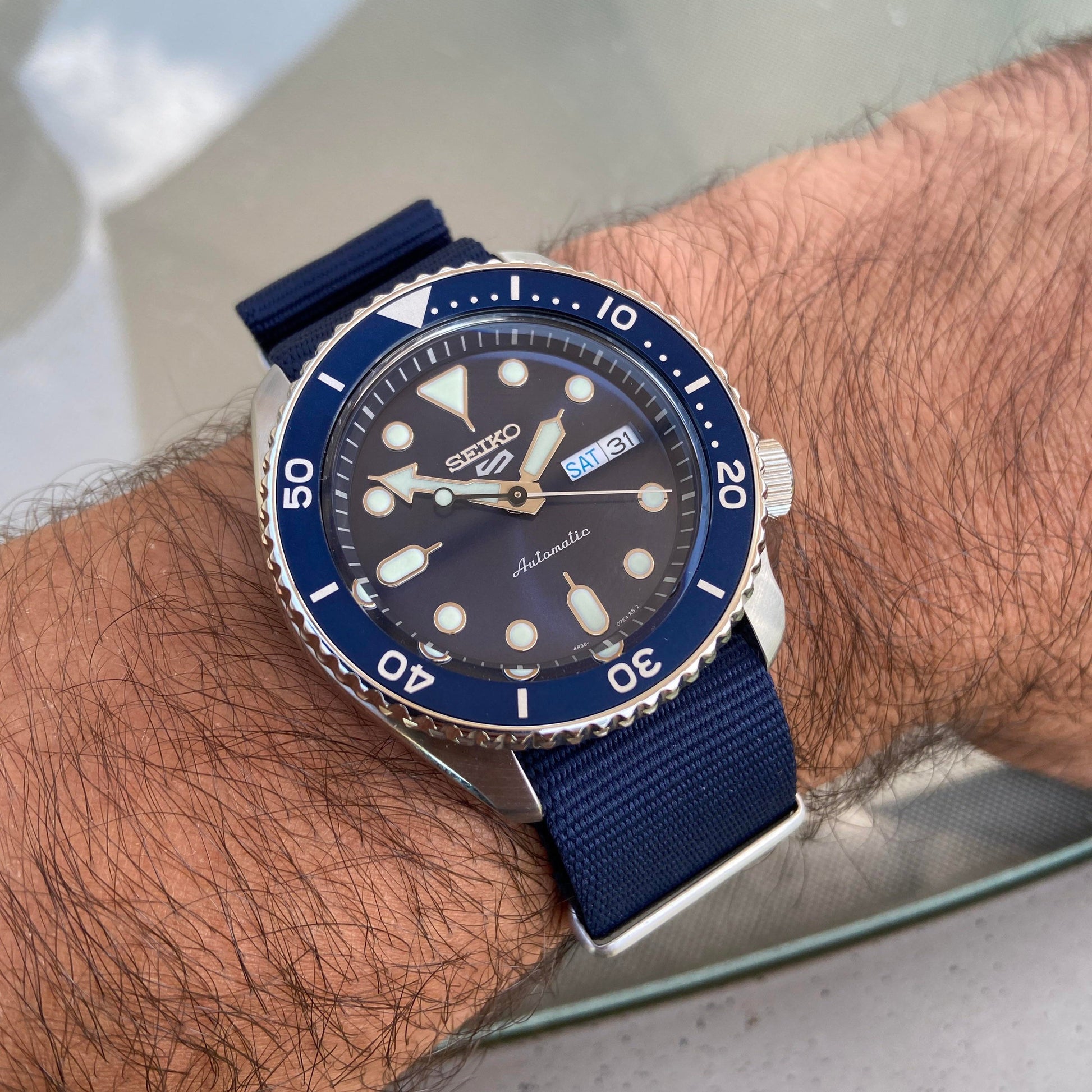 Seiko 5 Sports Automatic SKX Blue Dial Blue NATO Strap Watch For Men - SRPD51K2