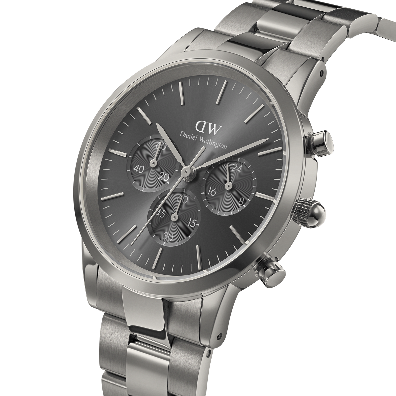 Daniel Wellington Iconic Link Chronograph Grey Dial Grey Steel Strap Watch for Men - DW00100643
