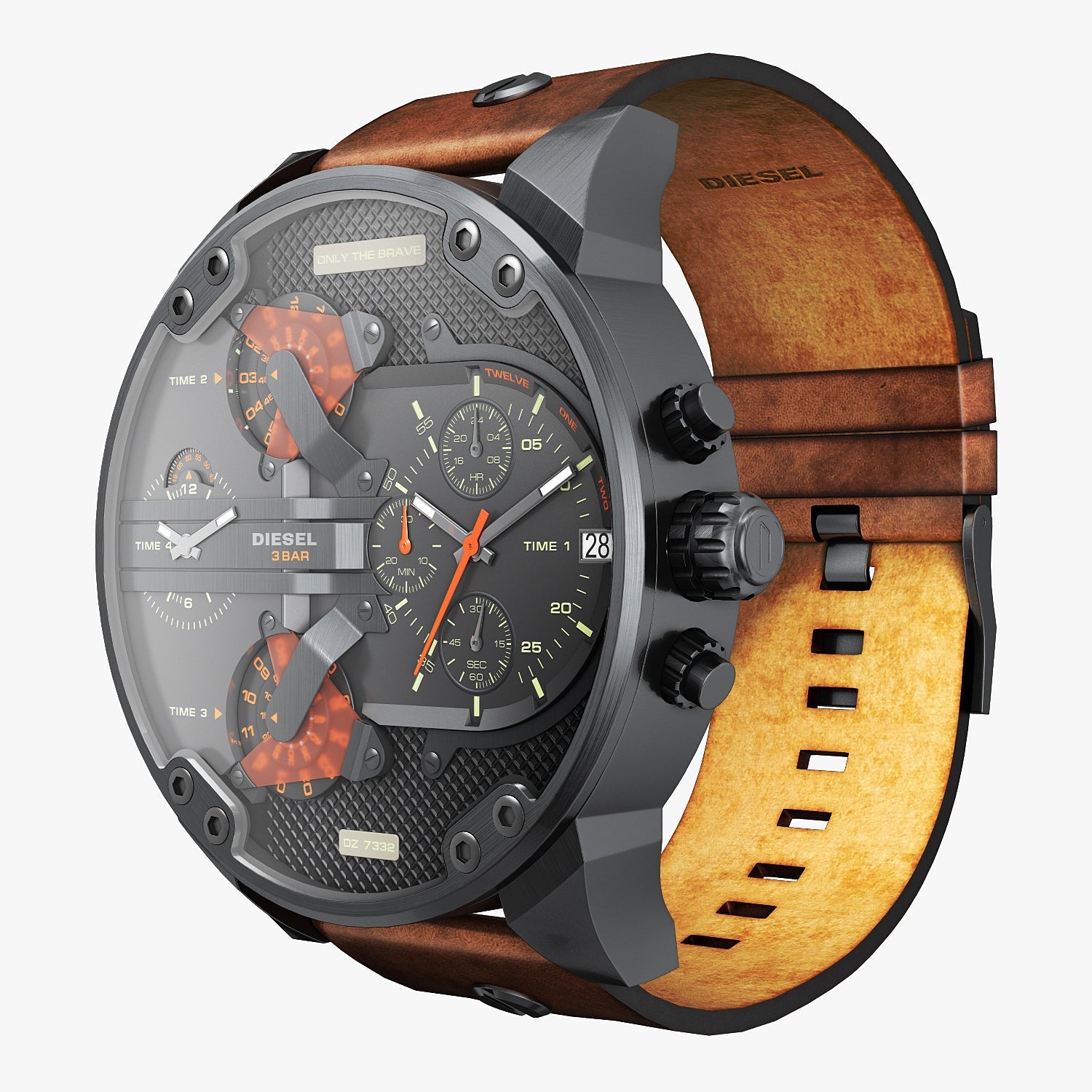 Diesel Mr Daddy 2.0 Chronograph Black Dial Brown Leather Strap Watch For Men - DZ7332