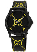 Gucci G Timeless Ghost Black Dial Black Leather Strap Watch For Men - YA1264019