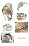 Gucci G Timeless Automatic Brown Dial Silver Steel Strap Watch For Women - YA126431A