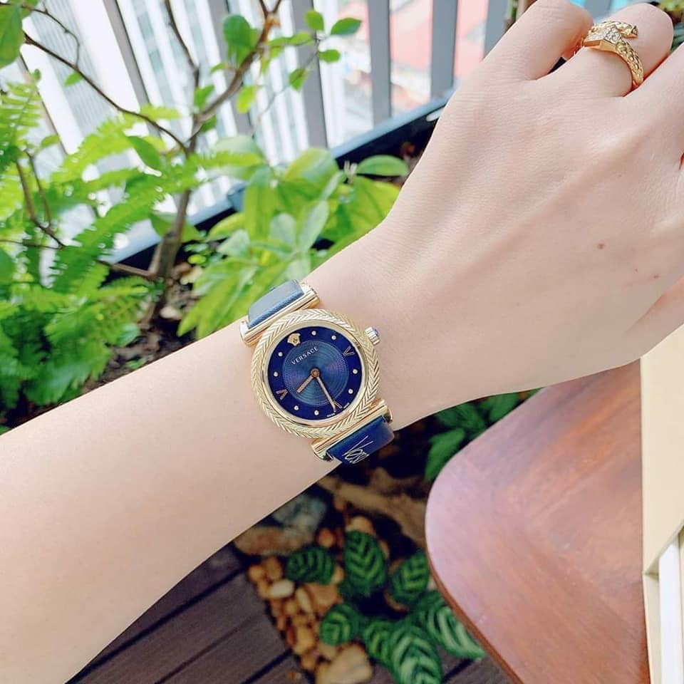 Versace Greca Blue Dial Blue Leather Strap Watch for Women - VERE00218