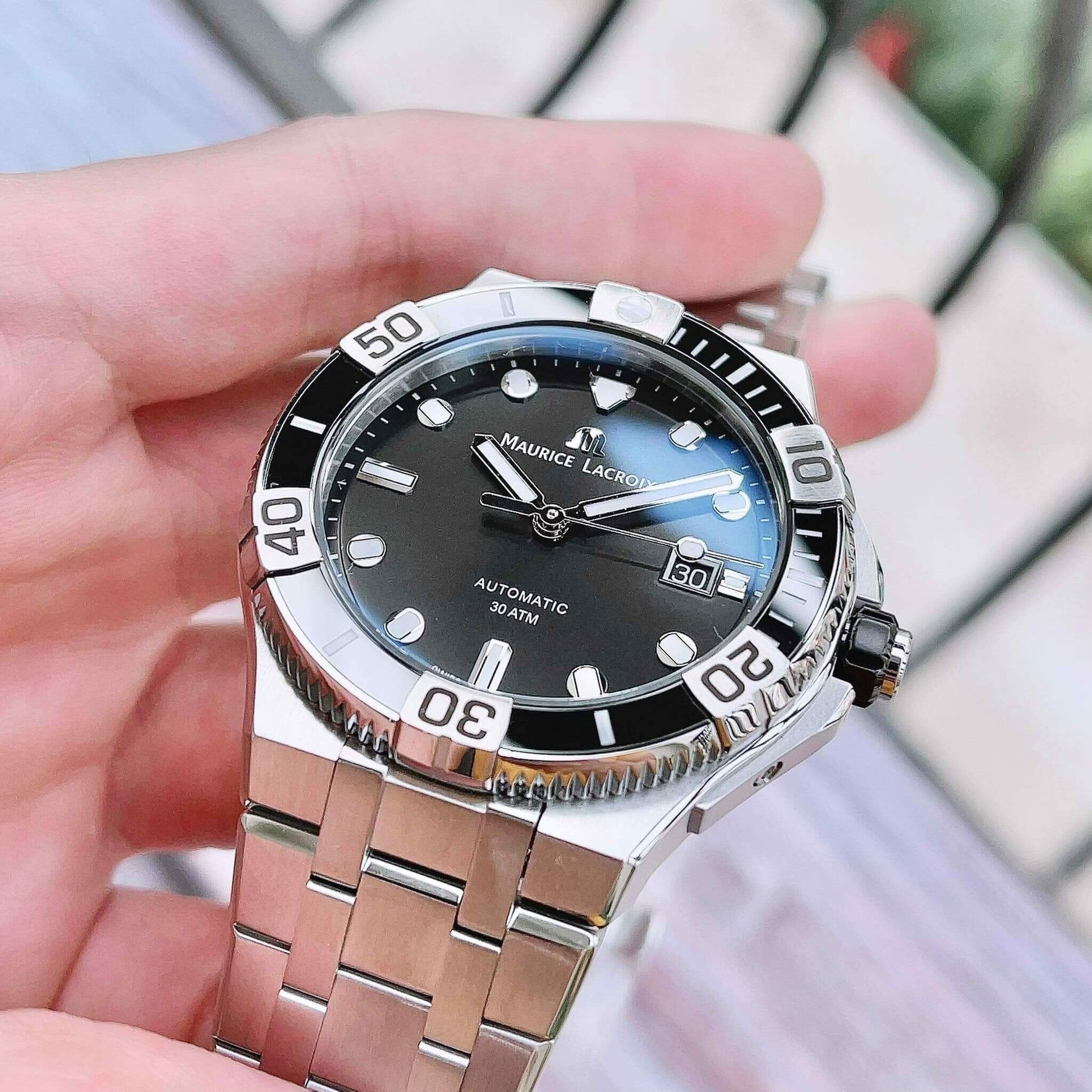 Maurice Lacroix Aikon Venturer Black Dial Silver Steel Strap Watch for Men - AI6058-SS002-330-1