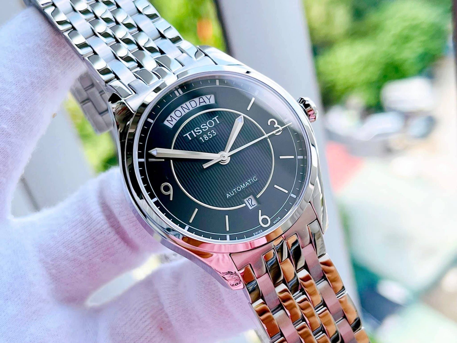 Tissot T Classic T One Automatic Black Dial Silver Steel Strap Watch For Men - T038.430.11.057.00