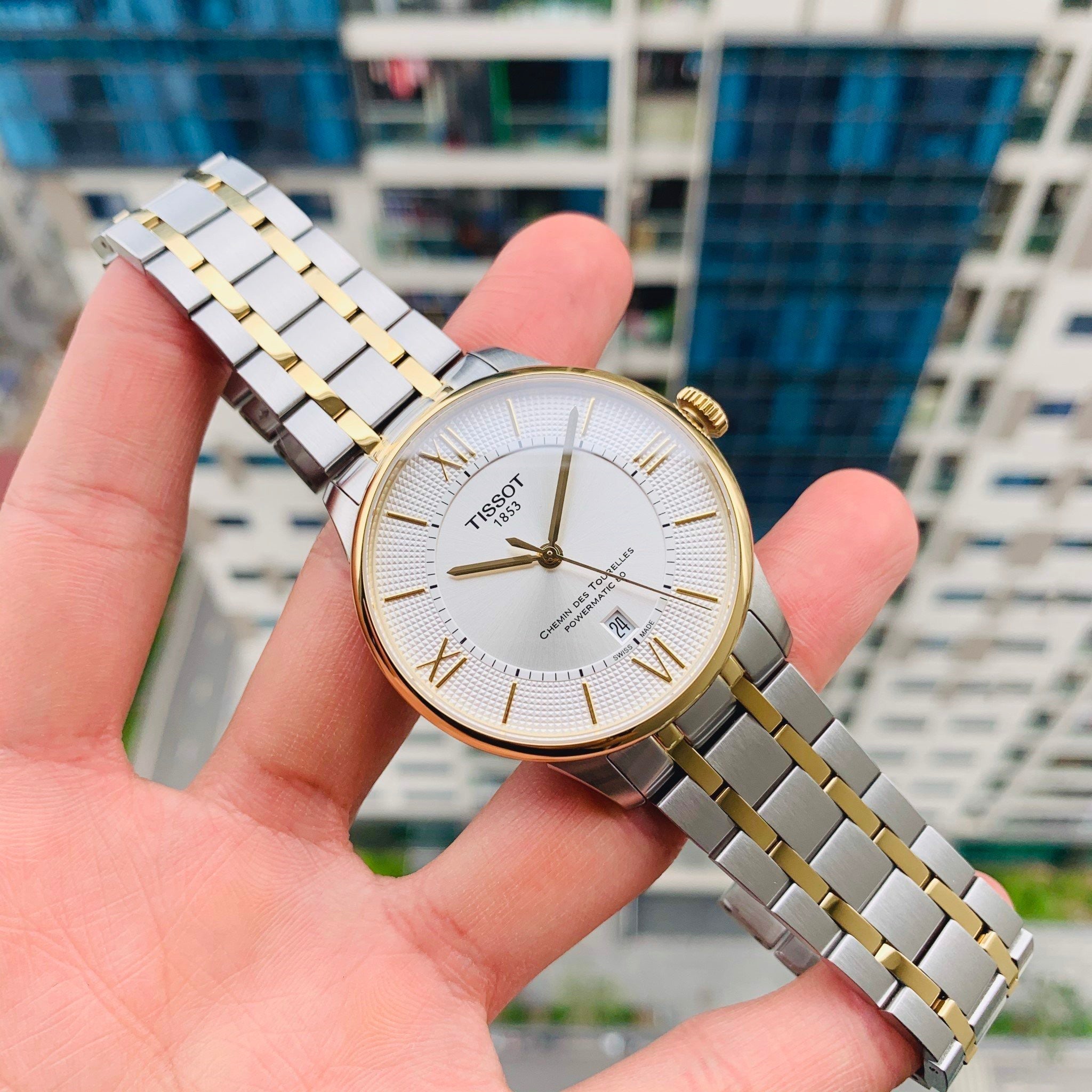 Tissot Chemin Des Tourelles Powermatic 80 Cosc Silver Dial Two Tone Steel Strap Watch For Men - T099.408.22.038.00