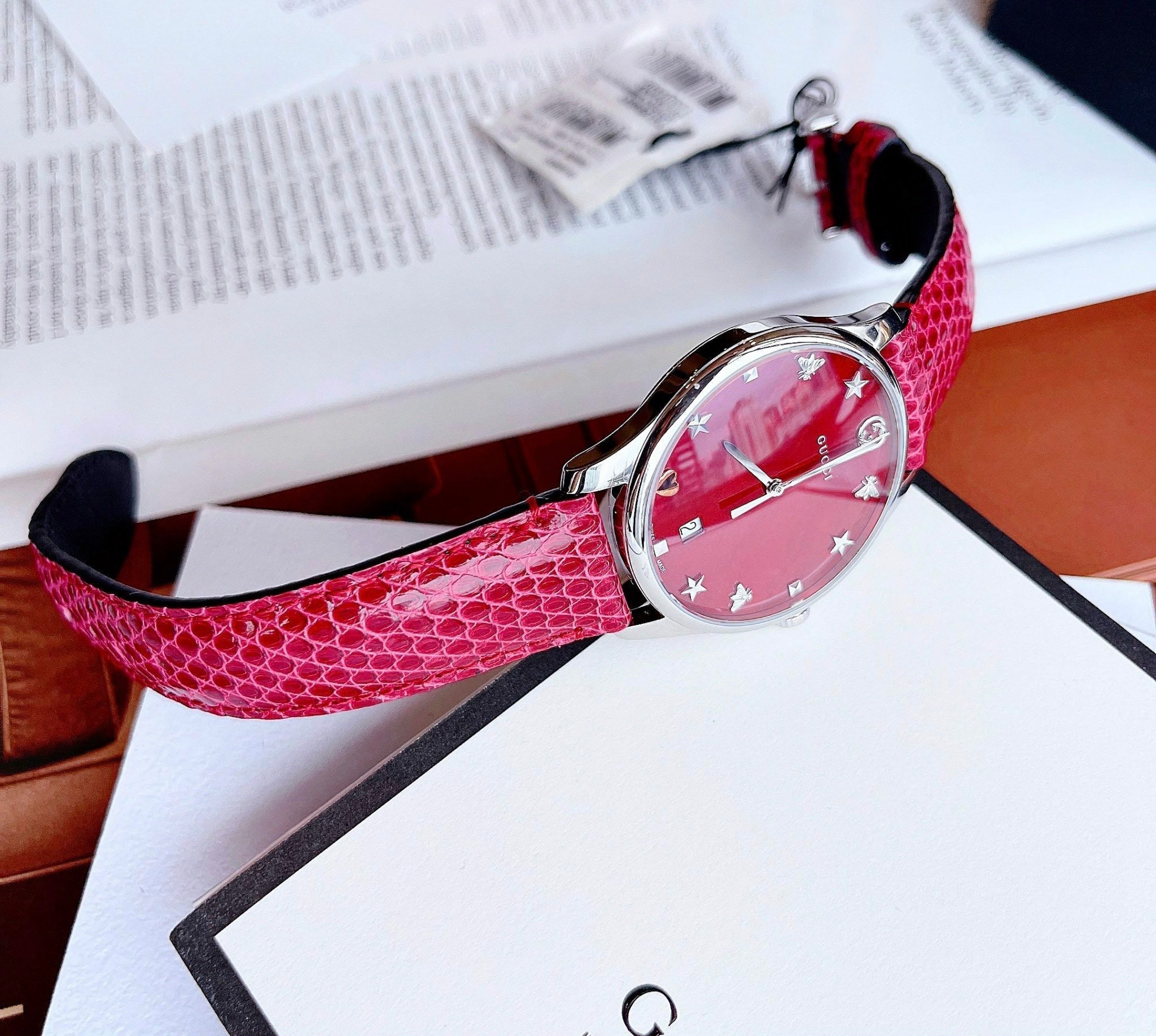 Gucci G-Timeless Cherry Red Mother of Pearl Dial 27mm Watch For Women - YA126584