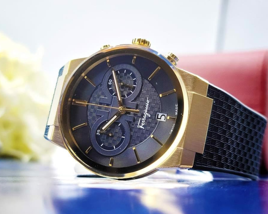Salvatore Ferragamo Sapphire Chrono Blue Dial Blue Silicone Strap Watch for Men - SFME00221