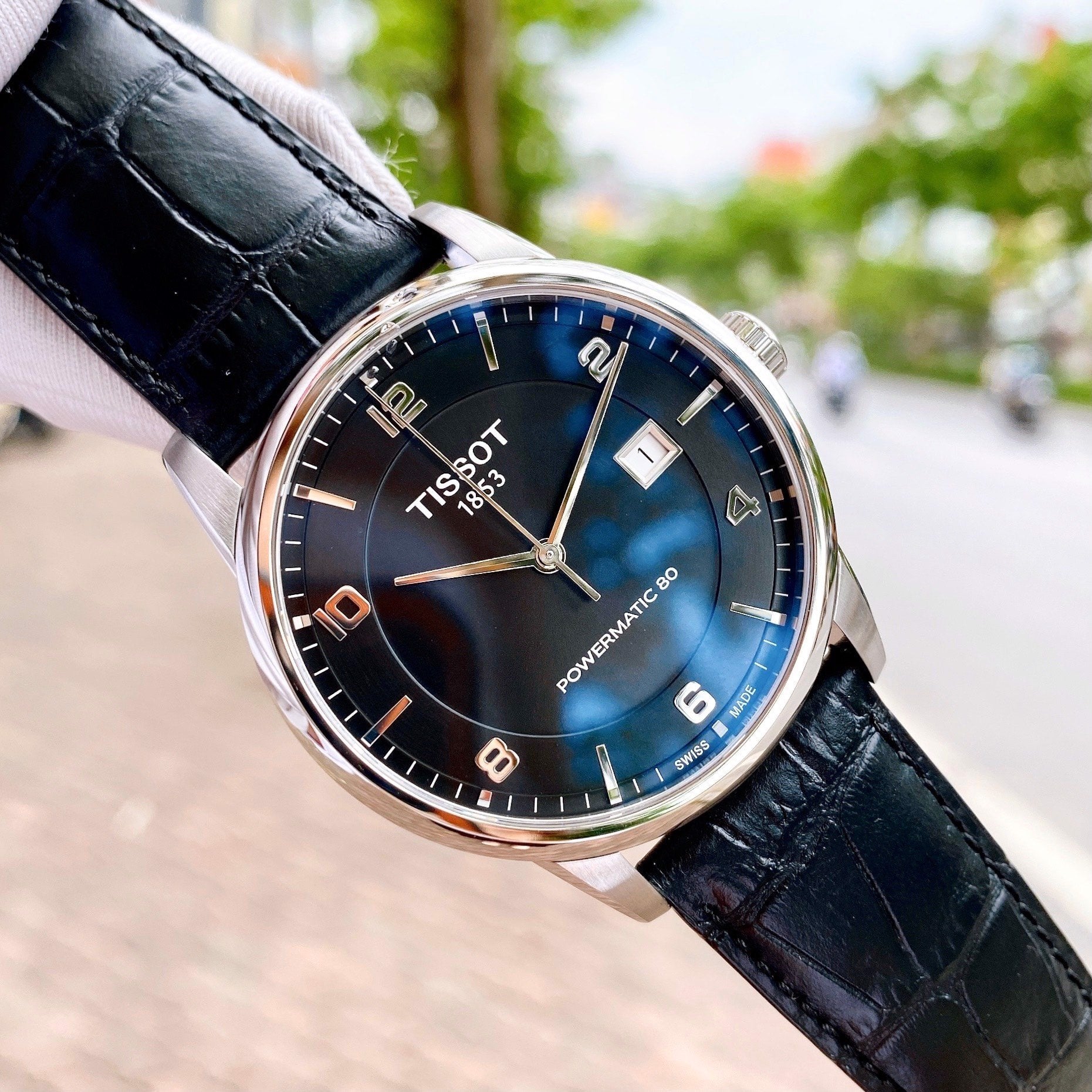 Tissot Luxury Powermatic 80 Black Dial Black Leather Strap Watch For Men - T086.407.16.057.00