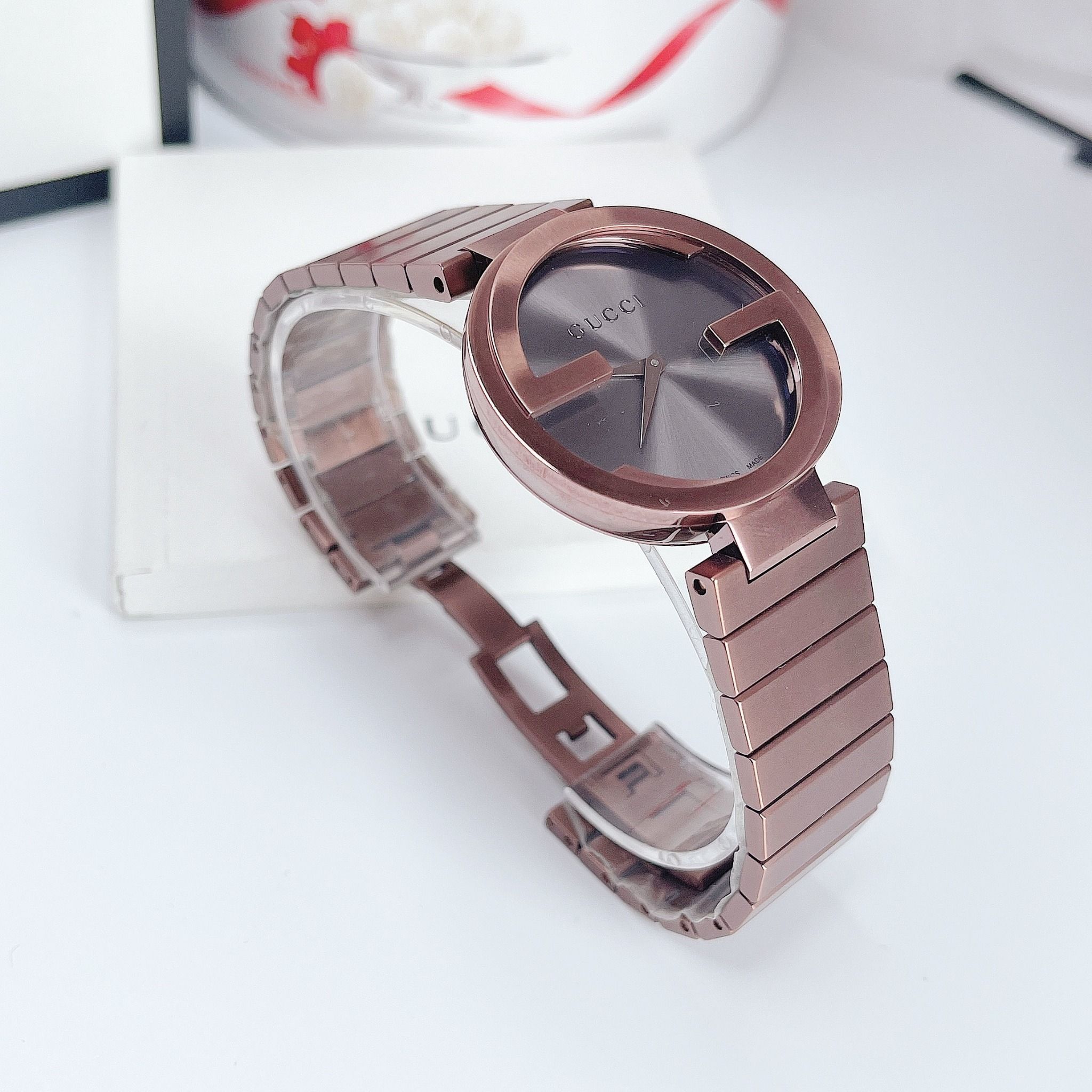 Gucci Interlocking G Quartz Brown Dial Brown Steel Strap Watch for Women -  YA133317
